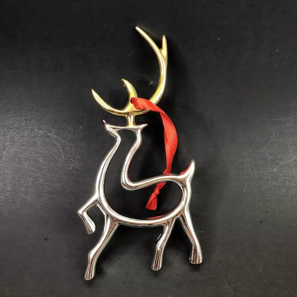 Nambe Brass Christmas Ornament Silver plated Reindeer Antlers Minimalist Decor - Picture 4 of 6